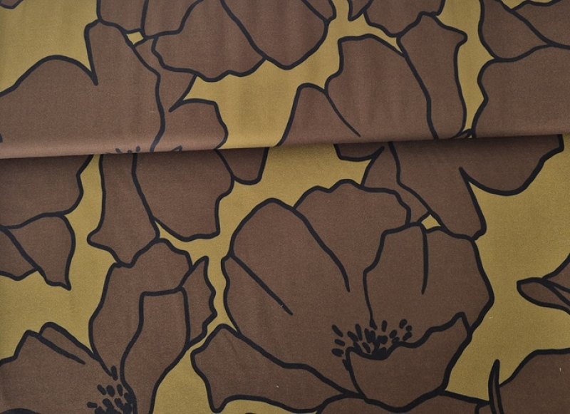 100% Eco Vero Viskose Crepe Riesenblume olive-braun